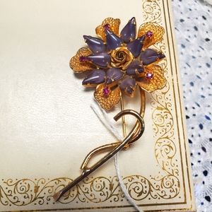 Vintage WEISS Purple Glass Rhinestone Oversized Flower Brooch